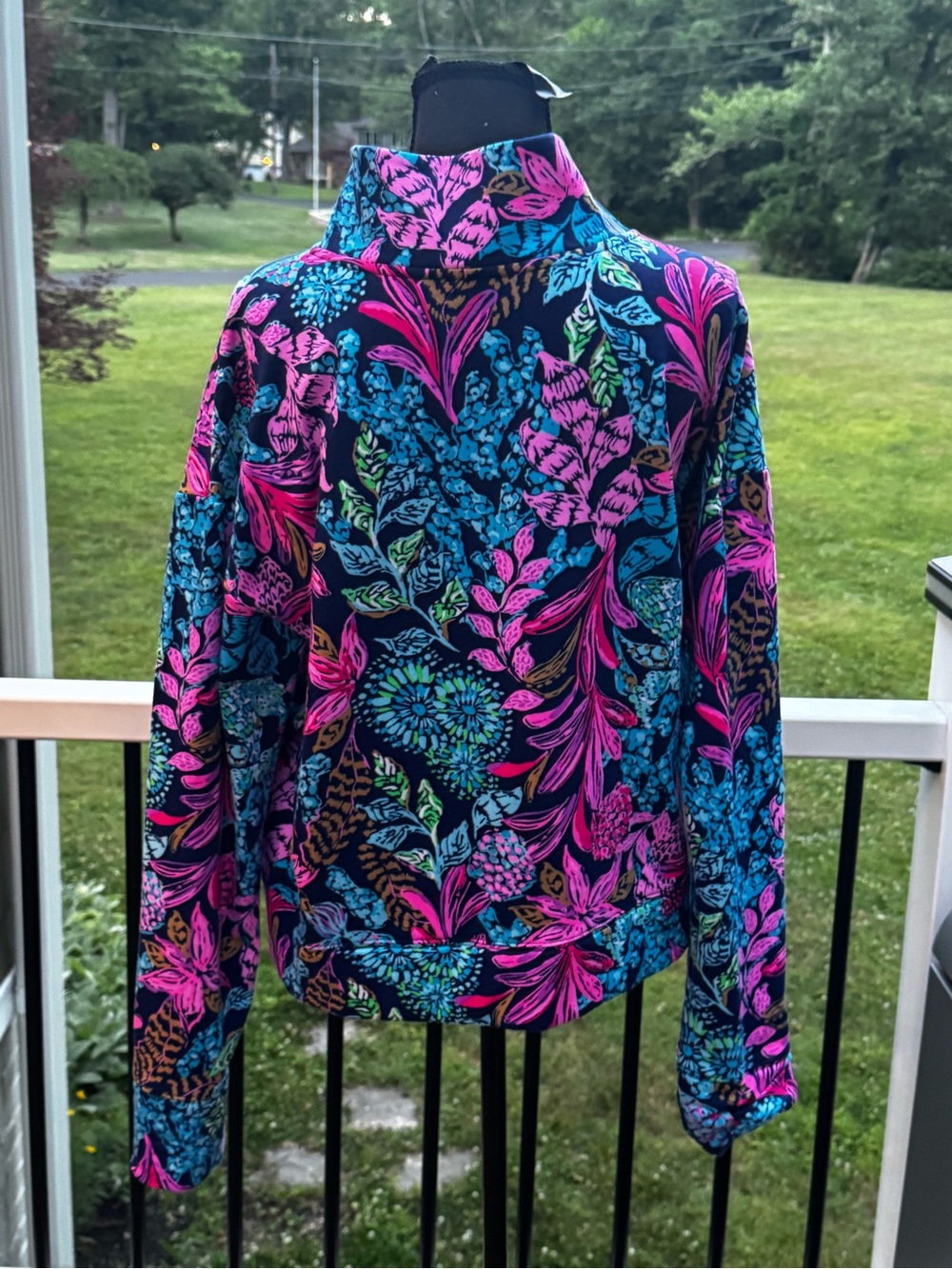 Lilly Pulitzer Wrenley Zip-Up Floral Jacket Aegean Navy Calypso Coast Size XL - Picture 11 of 14